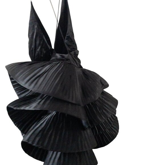 Anthropologie Maeve Black Ruffled Tiered Mini Dress With Spaghetti Straps & Plun - Picture 6 of 16